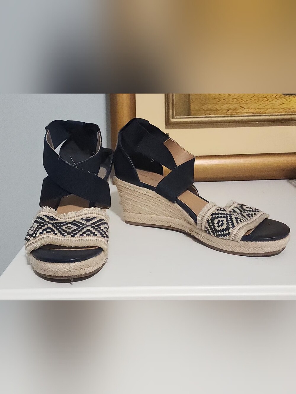 Tommy Hilfiger Black and Natural Espadrille Wedge Sandals
